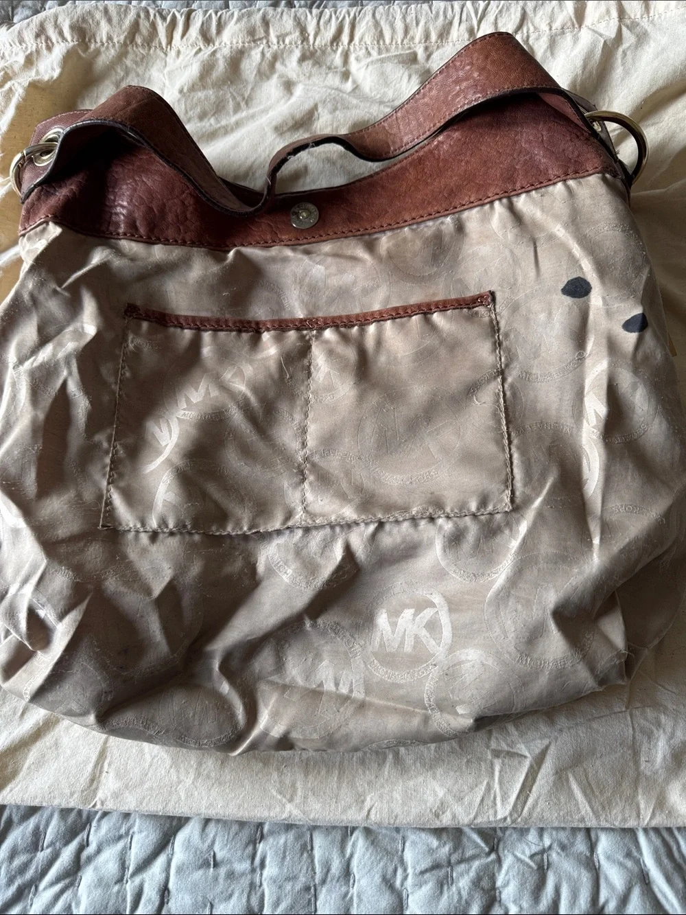 Michael Kors Suede Stud-Accent Shoulder Bag in Taupe and Brown